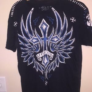 Affliction Winged Back Black and Blue Shirt